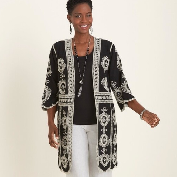 Chico's Tops - Chico’s black & white embroidered kimono/ cover up size medium